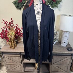 AllSaints Mode Merino Wool Open Front Ribbed Cardigan Black Size M Logo Casual